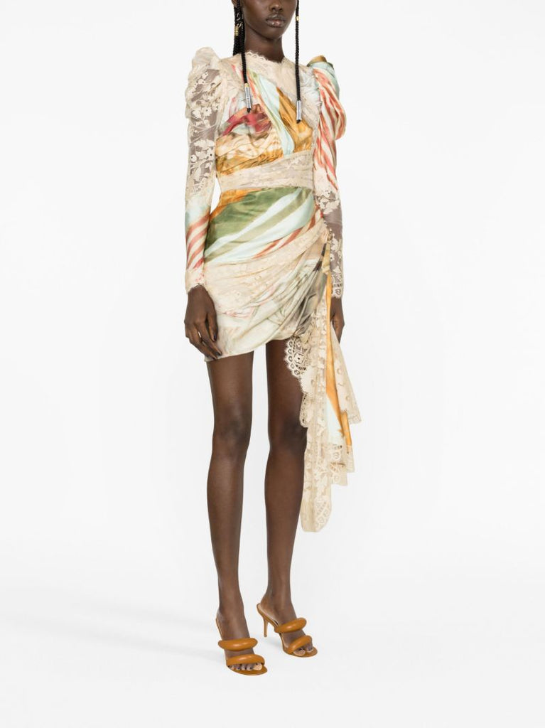 Neutral Luminosity Draped Silk Mini Dress