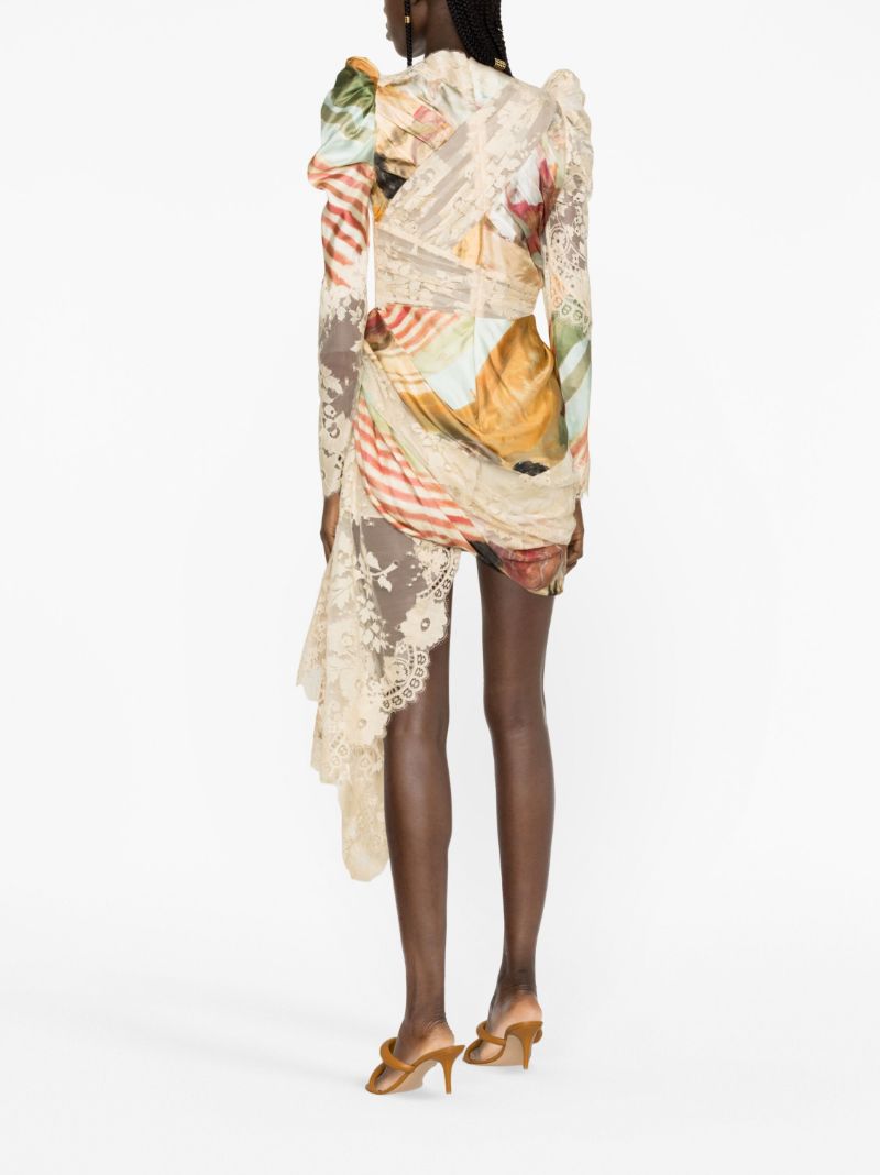 Neutral Luminosity Draped Silk Mini Dress