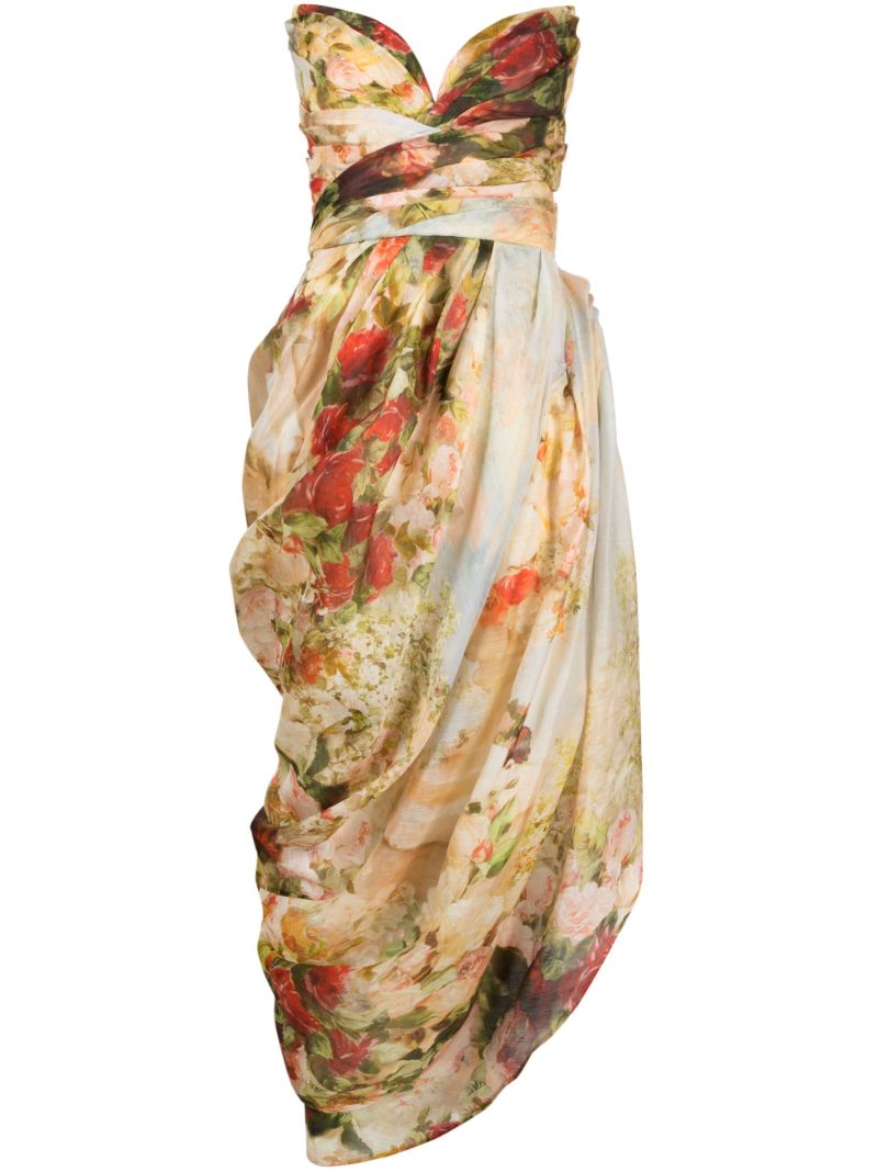 Neutral Luminosity Strapless Midi Dress