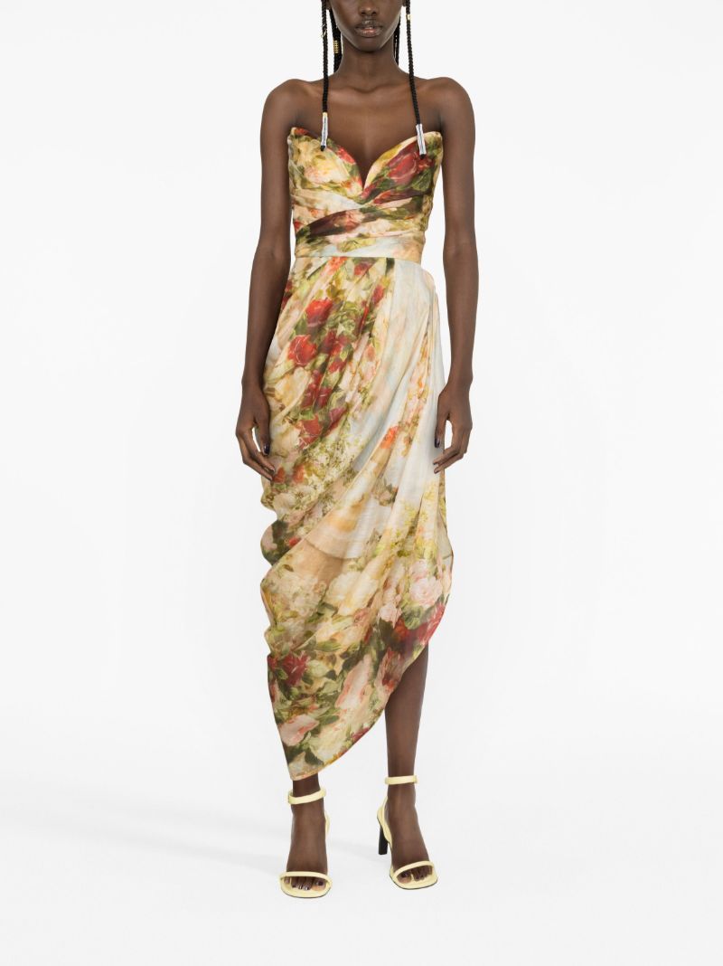 Neutral Luminosity Strapless Midi Dress