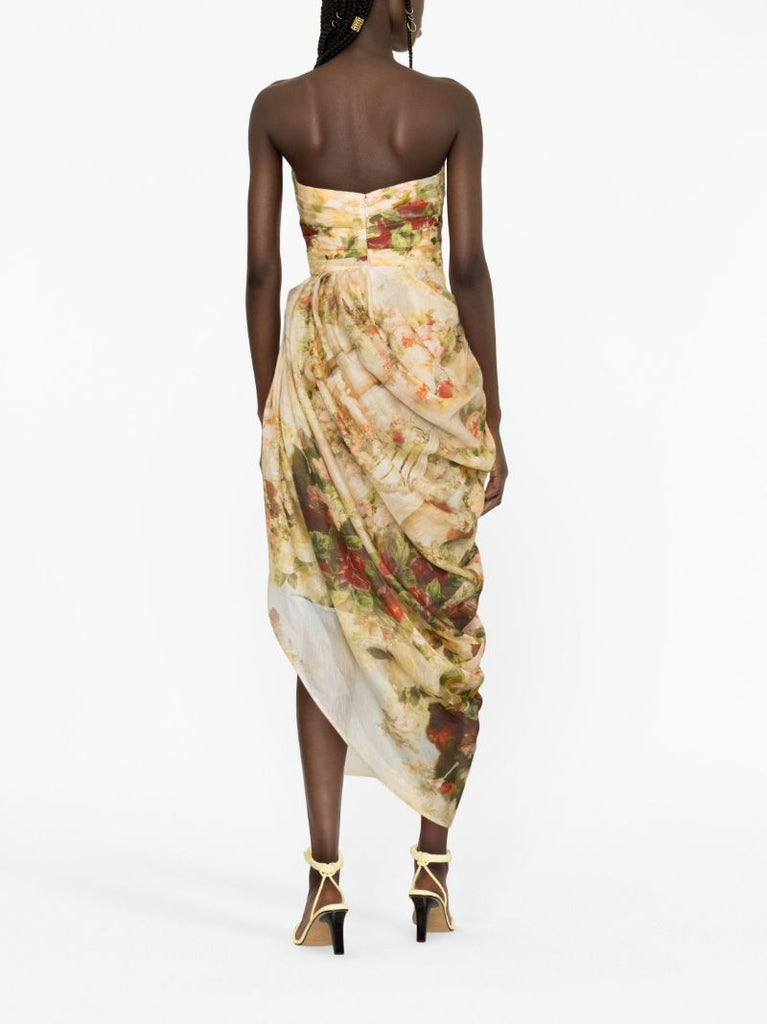 Neutral Luminosity Strapless Midi Dress