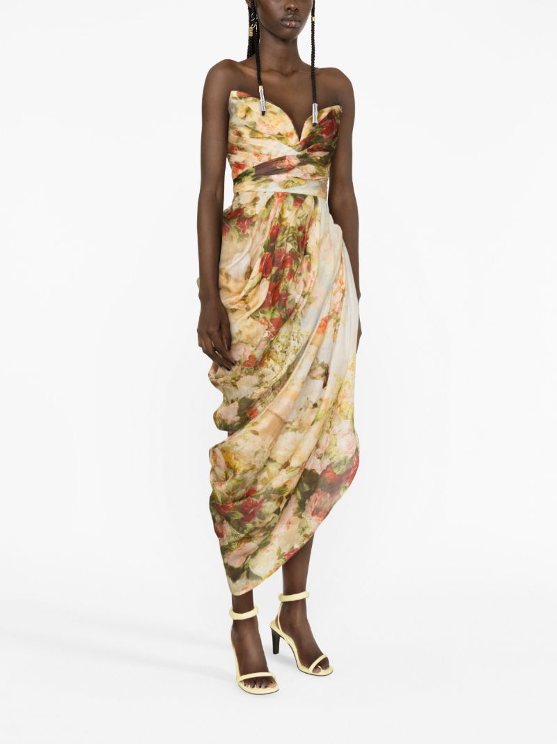 Neutral Luminosity Strapless Midi Dress