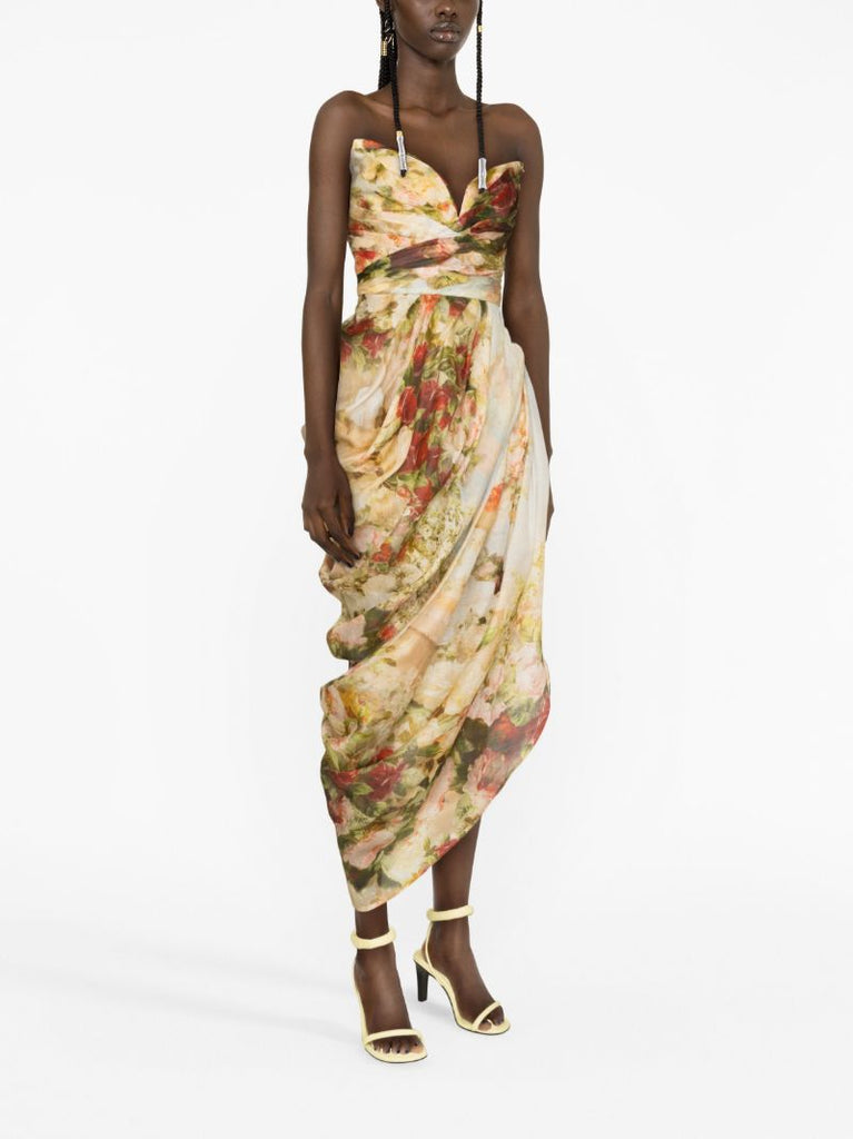 Neutral Luminosity Strapless Midi Dress