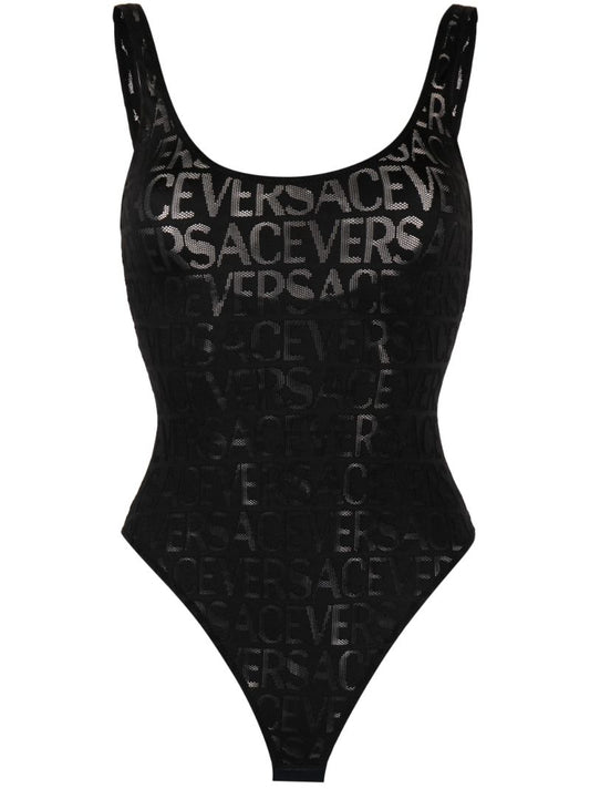 Black Versace Allover Mesh Bodysuit