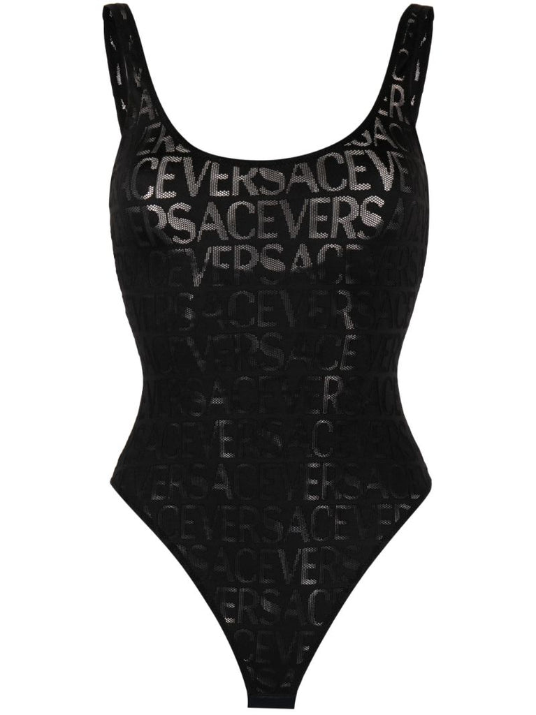 Black Versace Allover Mesh Bodysuit