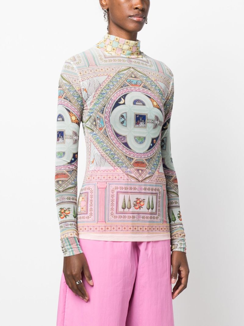 Blue Le Labyrinthe-print Mesh Top