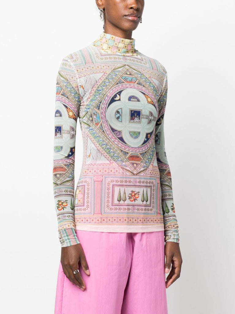 Blue Le Labyrinthe-print Mesh Top