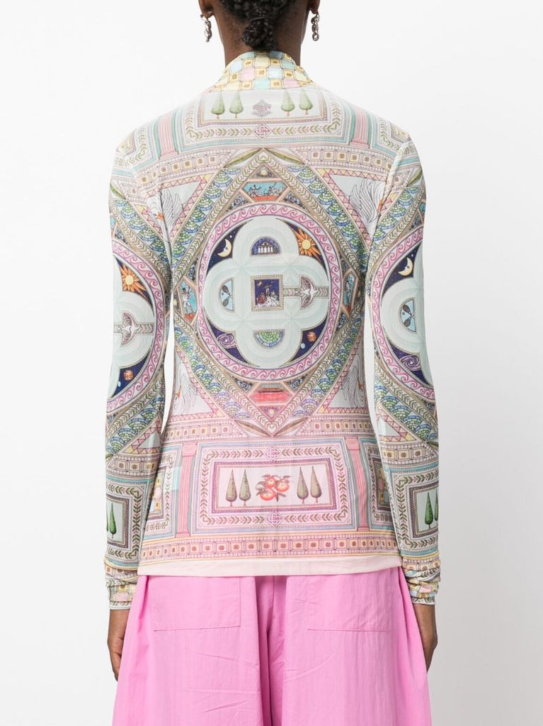 Blue Le Labyrinthe-print Mesh Top