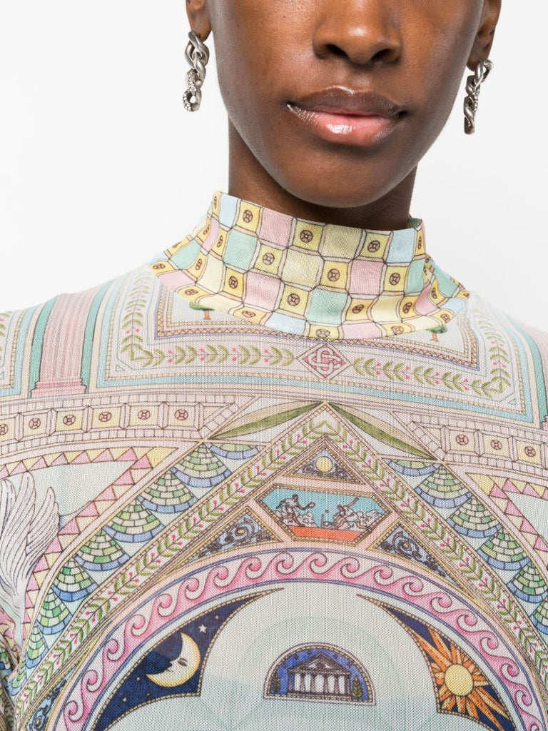 Blue Le Labyrinthe-print Mesh Top