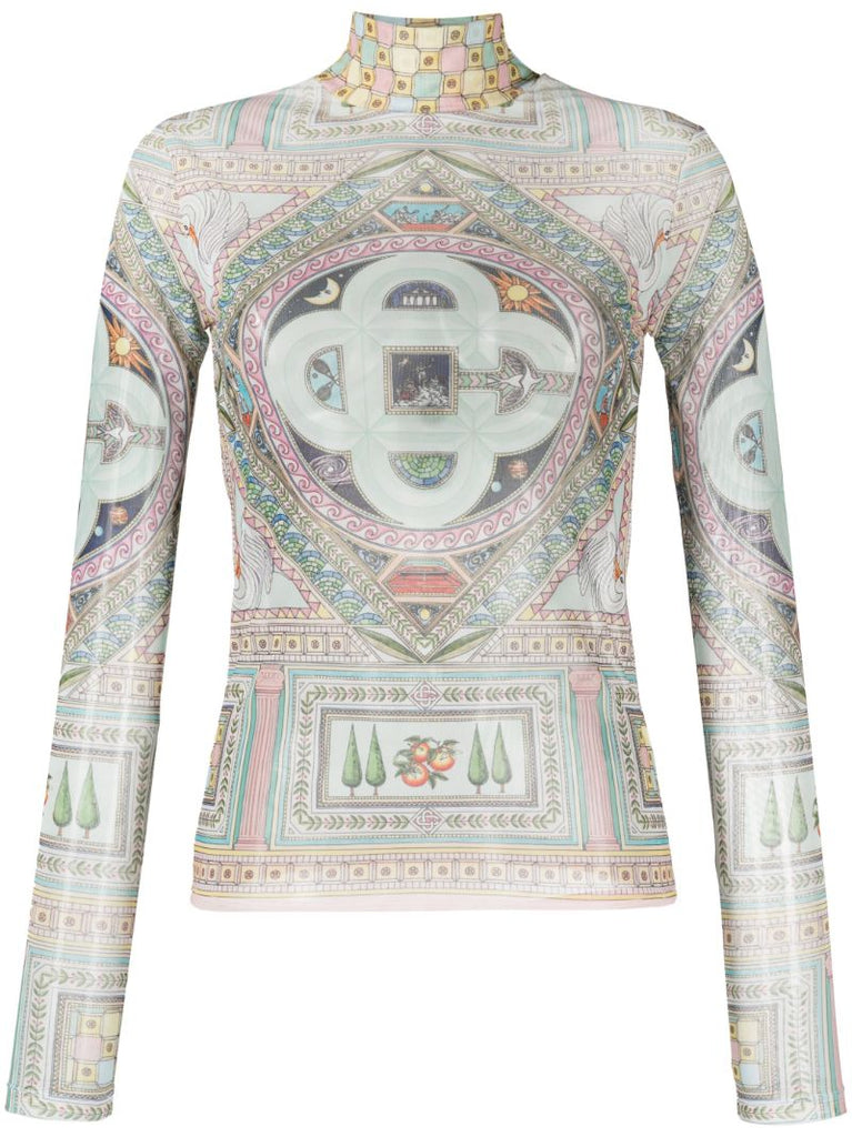 Blue Le Labyrinthe-print Mesh Top
