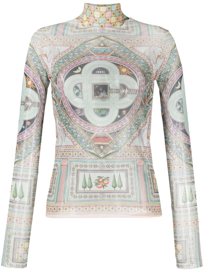 Blue Le Labyrinthe-print Mesh Top