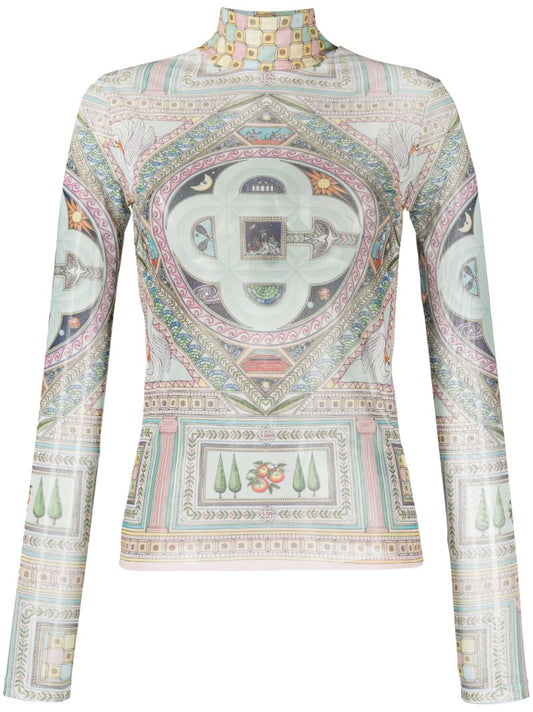 Blue Le Labyrinthe-print Mesh Top