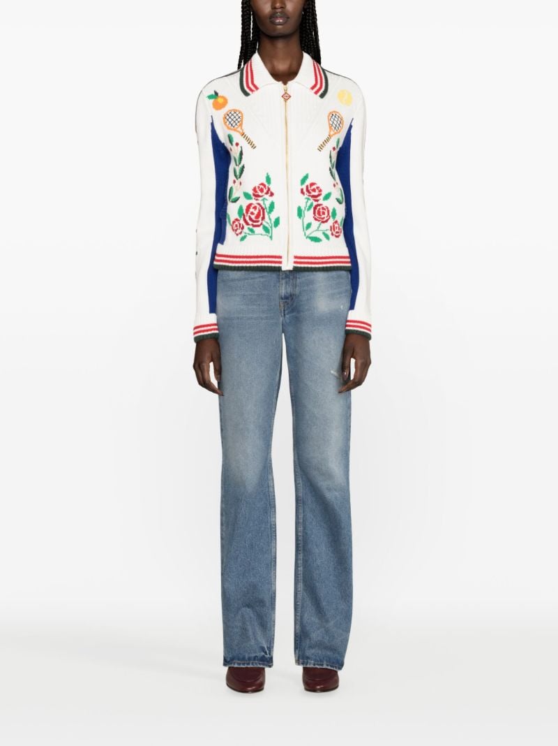 White Laurel Intarsia-knit Cardigan