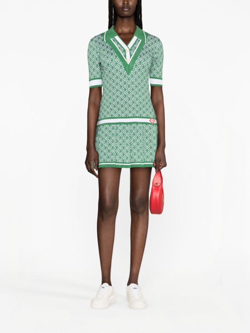 Green Logo Jacquard Polo Dress
