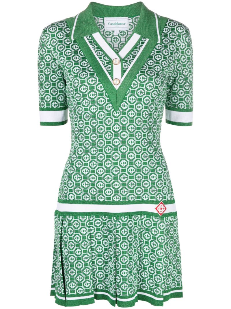 Green Logo Jacquard Polo Dress