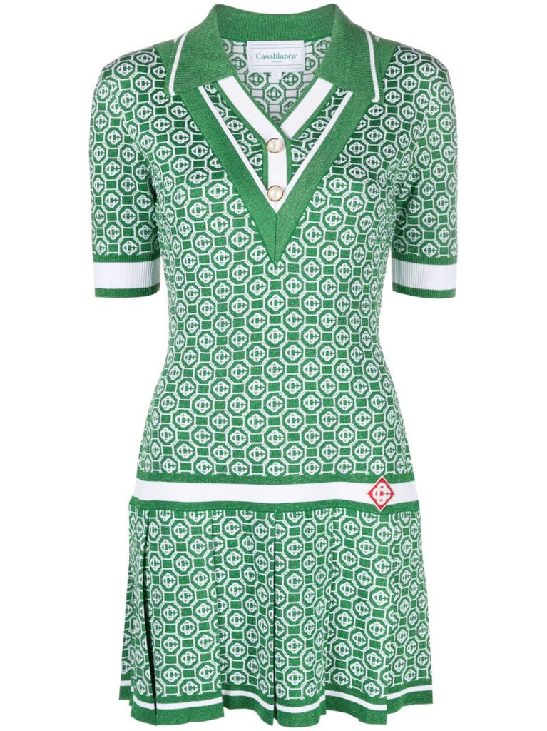 Green Logo Jacquard Polo Dress