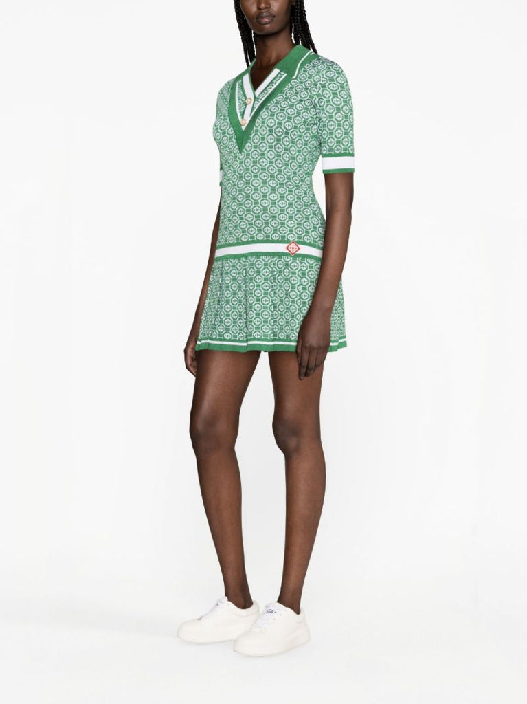 Green Logo Jacquard Polo Dress