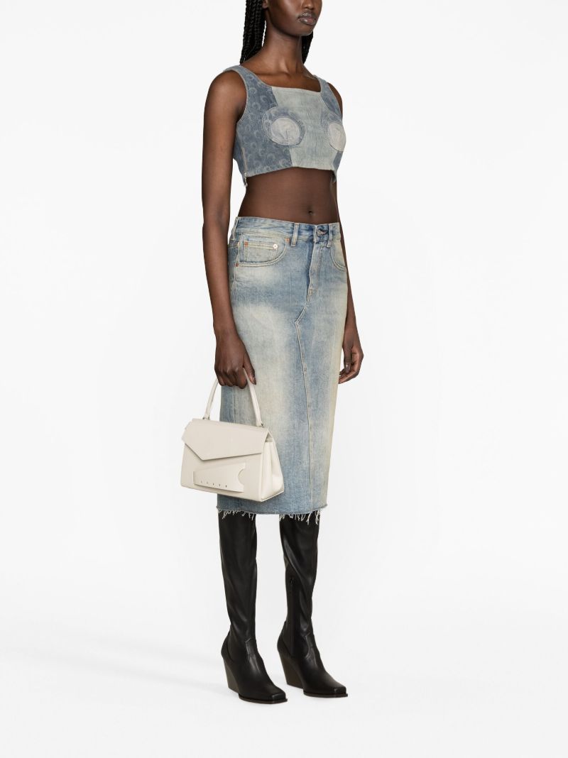 Blue Cropped Denim Bustier Top