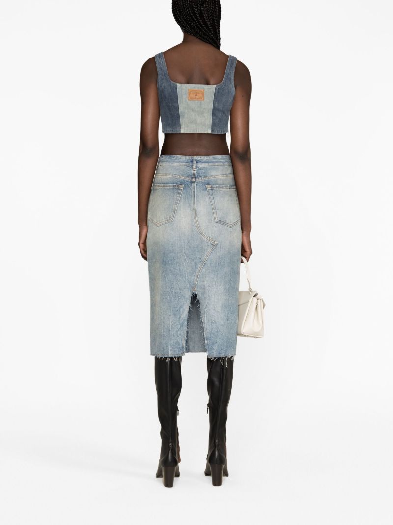 Blue Cropped Denim Bustier Top