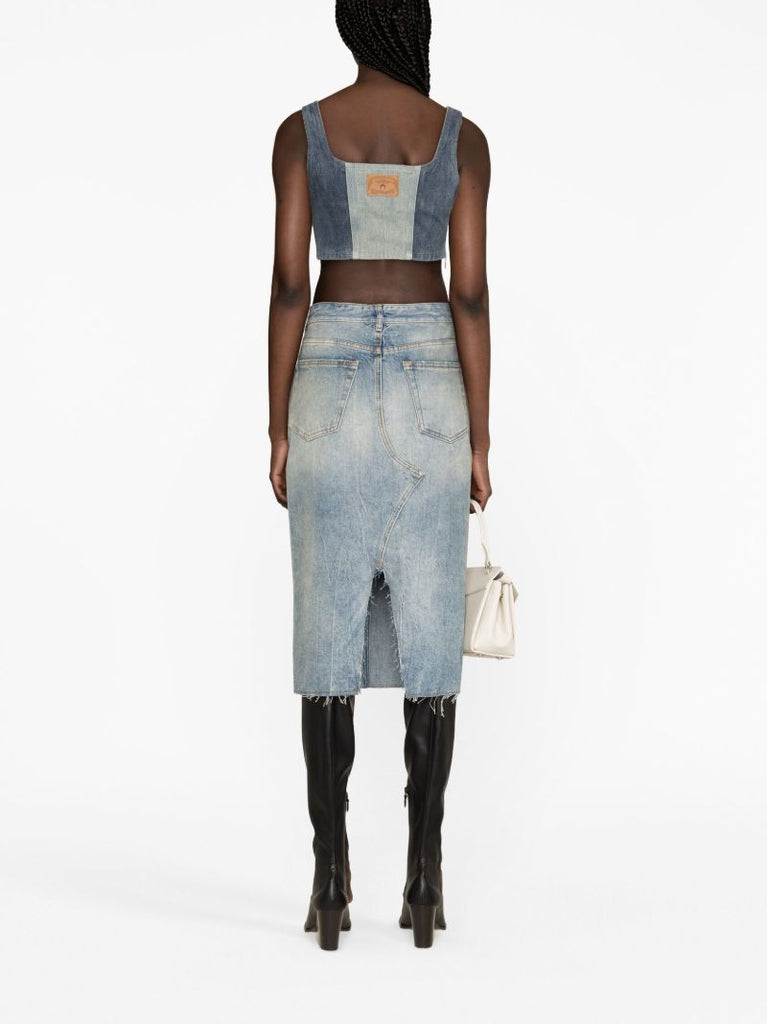 Blue Cropped Denim Bustier Top