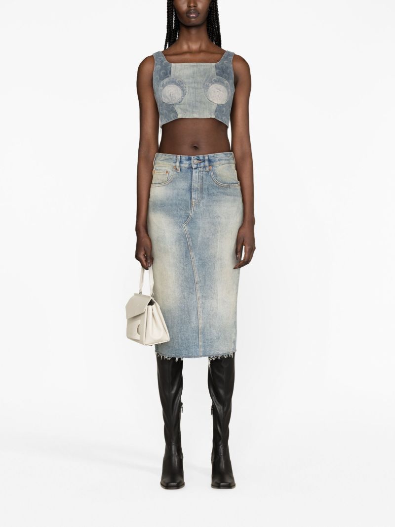 Blue Cropped Denim Bustier Top