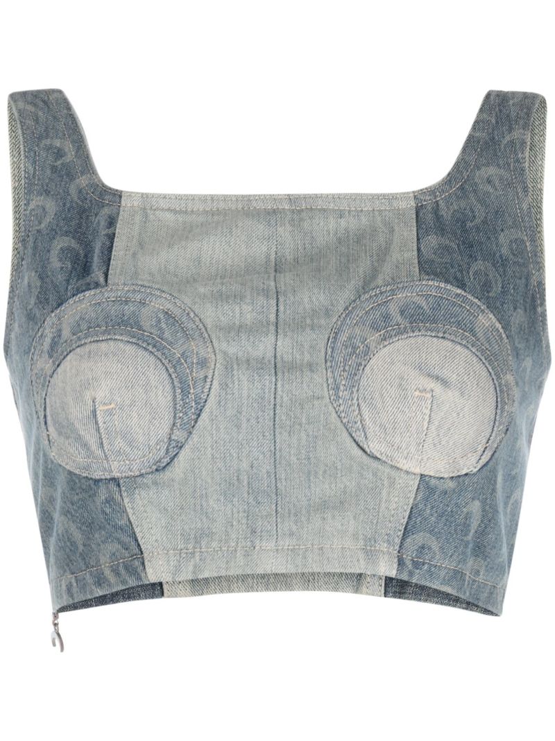 Blue Cropped Denim Bustier Top