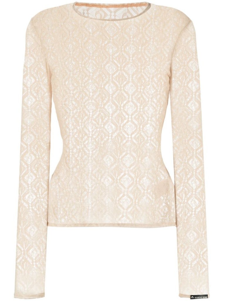 Neutral Monogram Mesh Top
