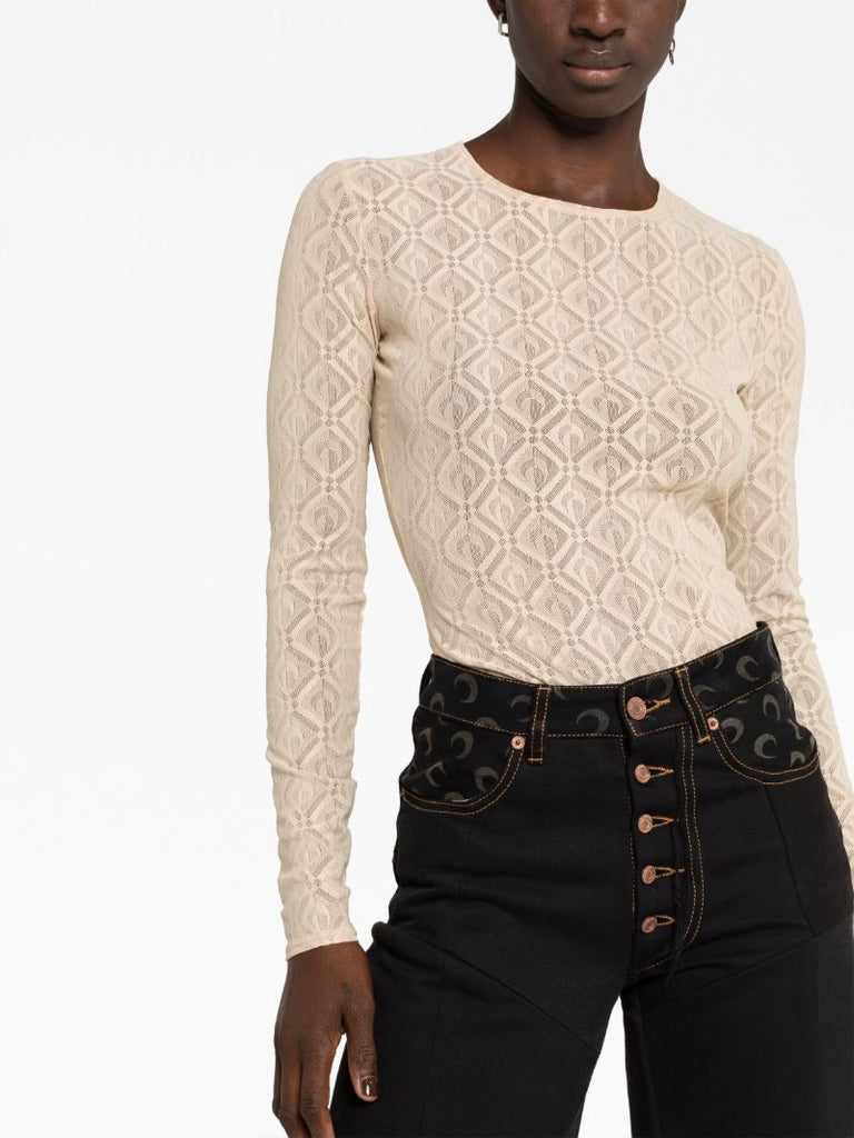 Neutral Monogram Mesh Top