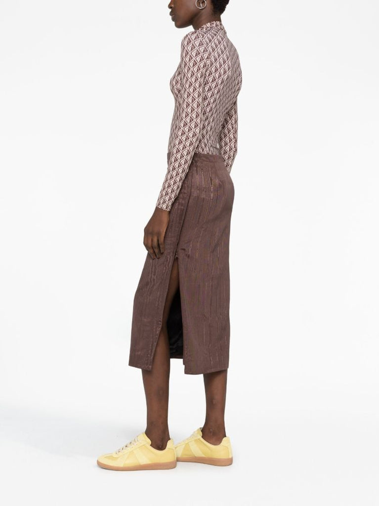 Brown Regenerated MoirÃ_x0083_Â© Pencil Skirt