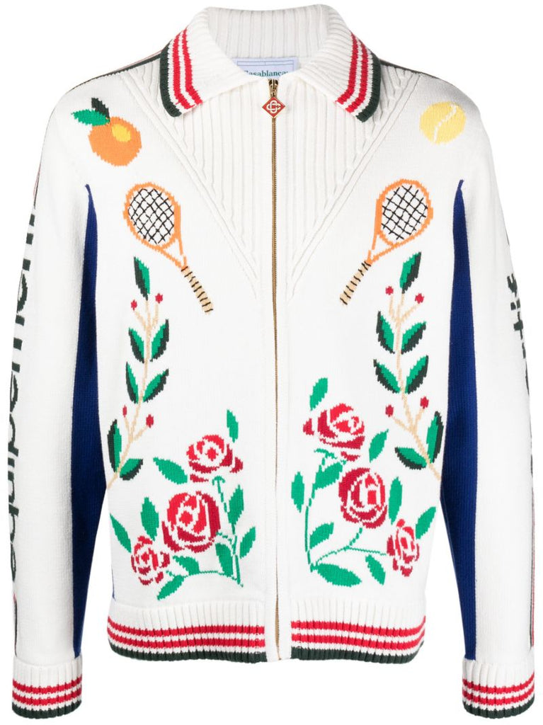 White Laurel Intarsia Cardigan