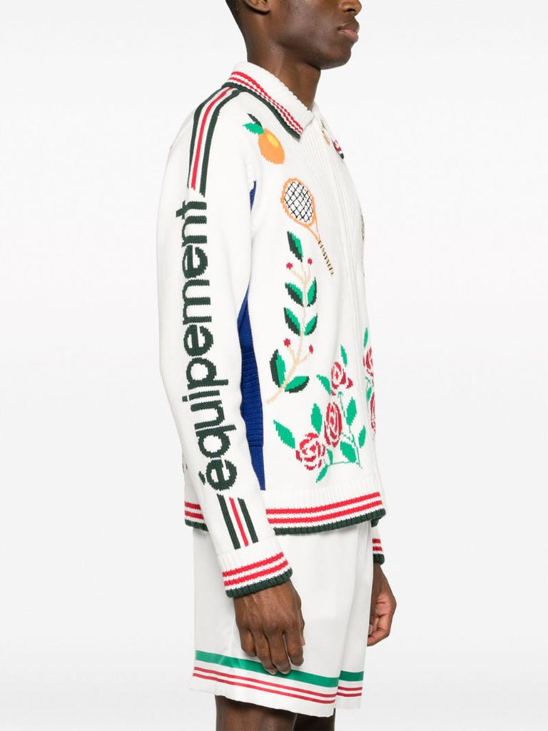 White Laurel Intarsia Cardigan