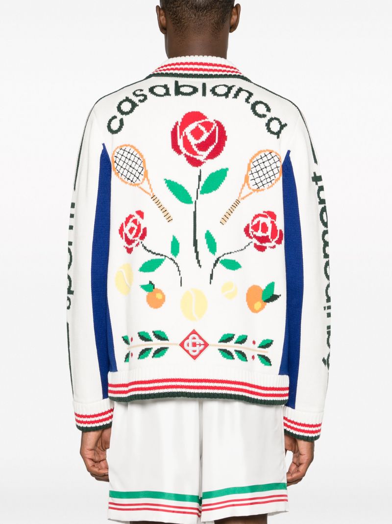 White Laurel Intarsia Cardigan