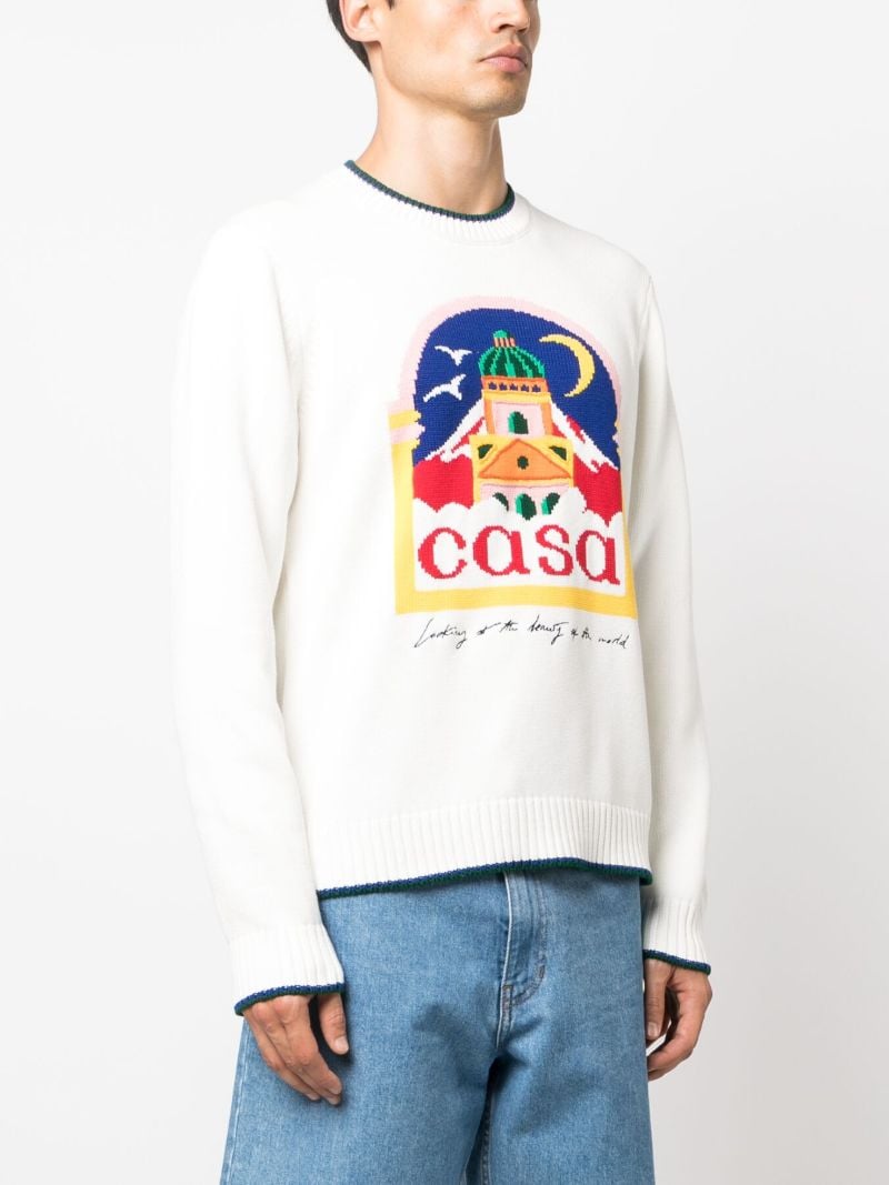 White Casa Intarsia-knit Cotton Sweater