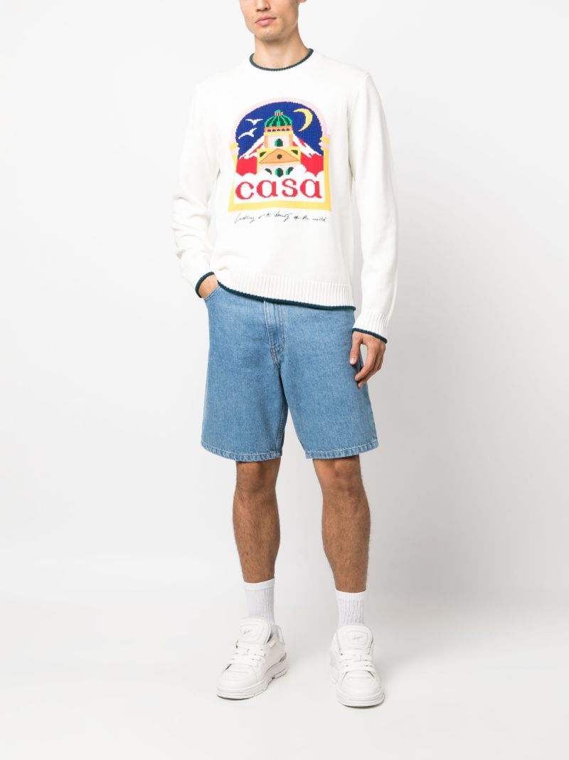 White Casa Intarsia-knit Cotton Sweater