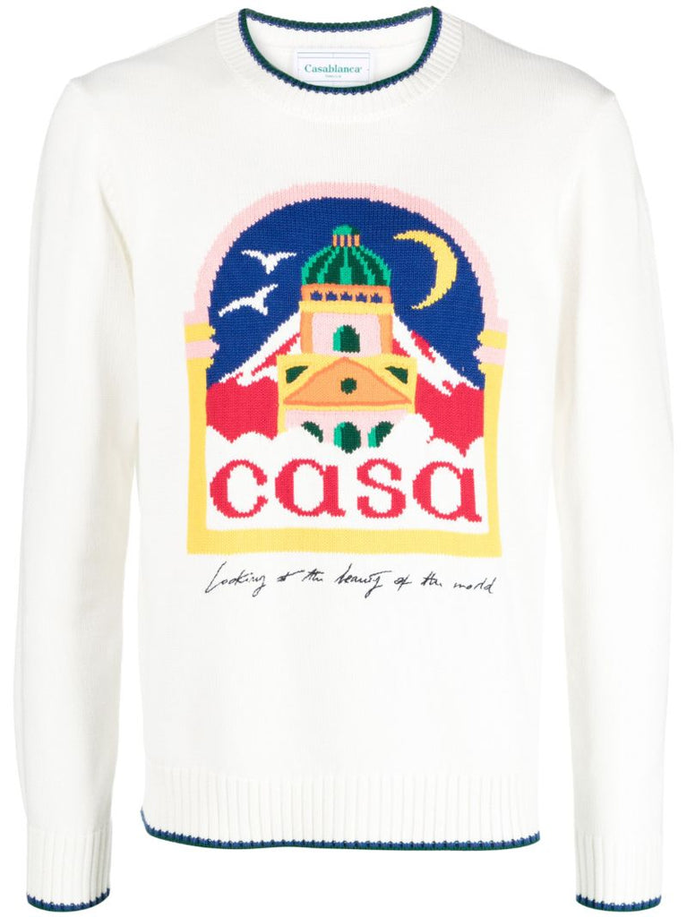 White Casa Intarsia-knit Cotton Sweater