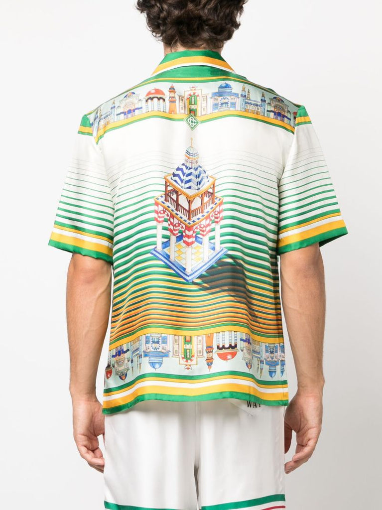 White Monuments-print Silk Shirt