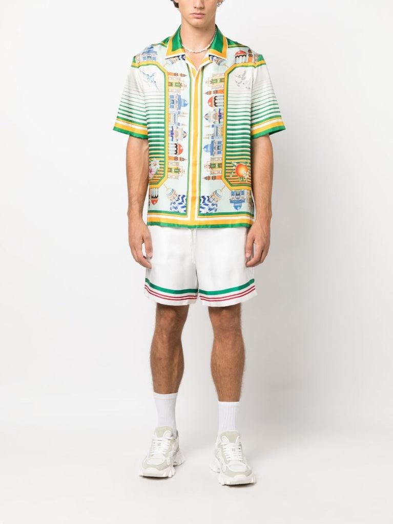 White Monuments-print Silk Shirt