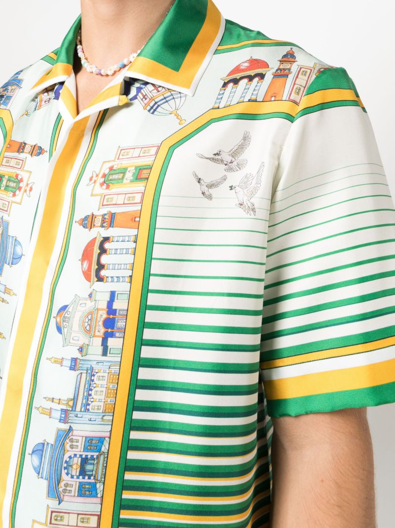 White Monuments-print Silk Shirt