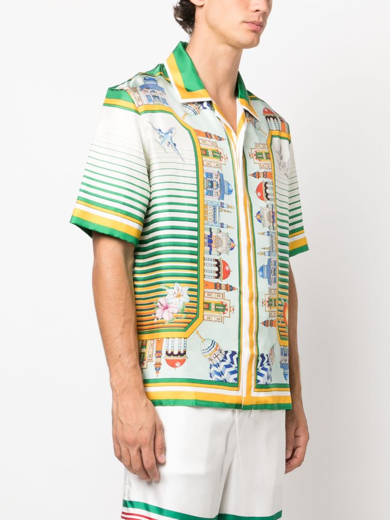 White Monuments-print Silk Shirt