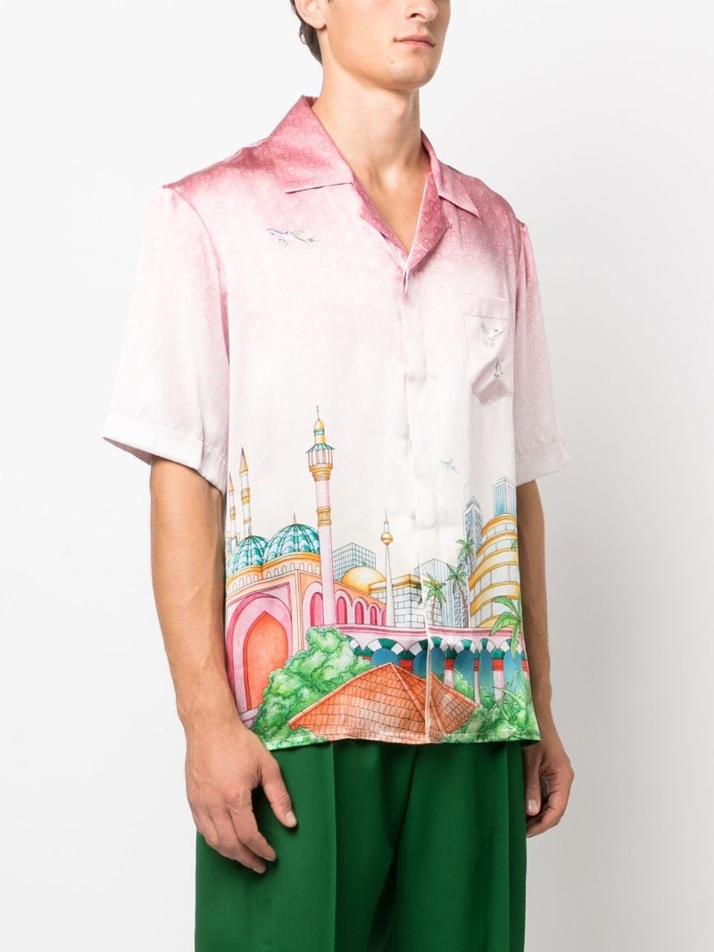 Pink Morning City View-print Silk Shirt