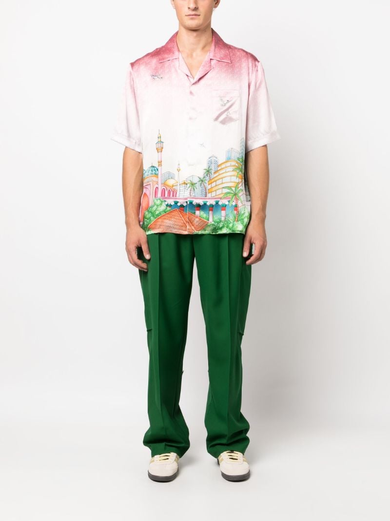 Pink Morning City View-print Silk Shirt
