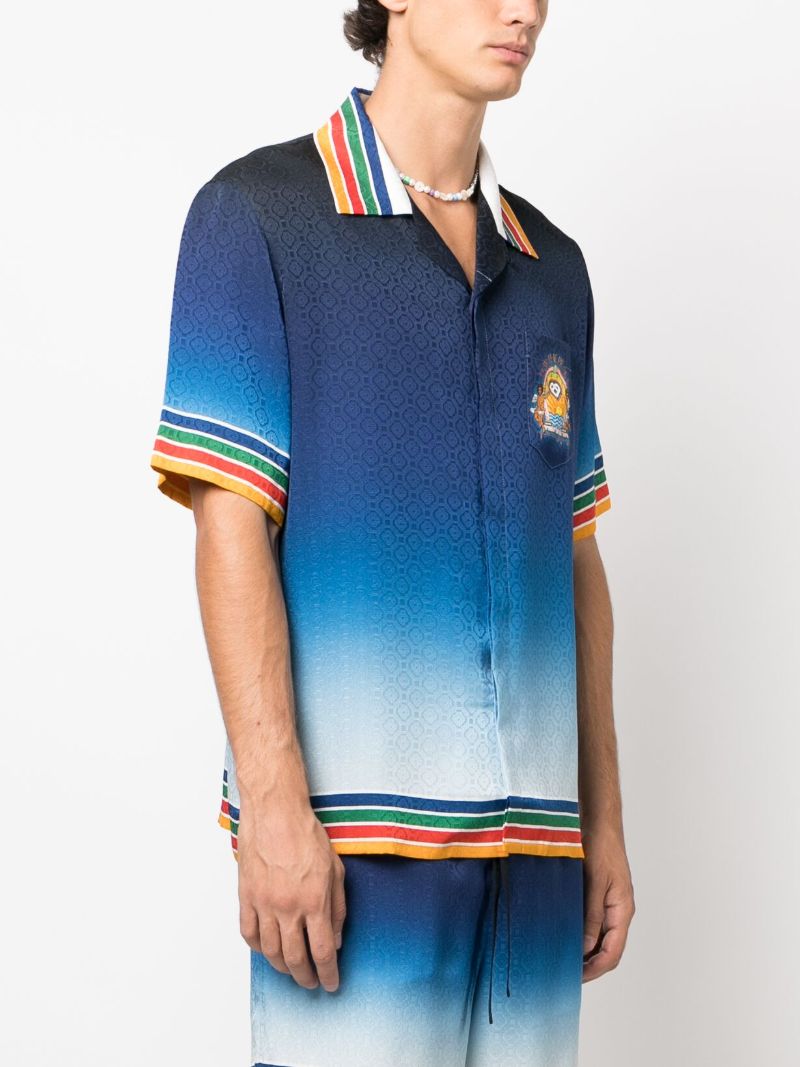 Blue Studio De Musique Silk Bowling Shirt