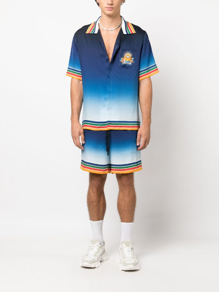 Blue Studio De Musique Silk Bowling Shirt