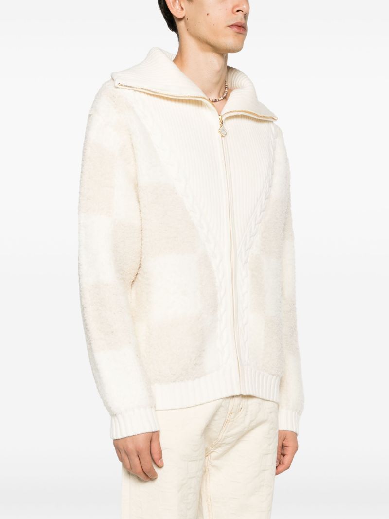 White Checked BouclÃ_x0083_Â© Cardigan