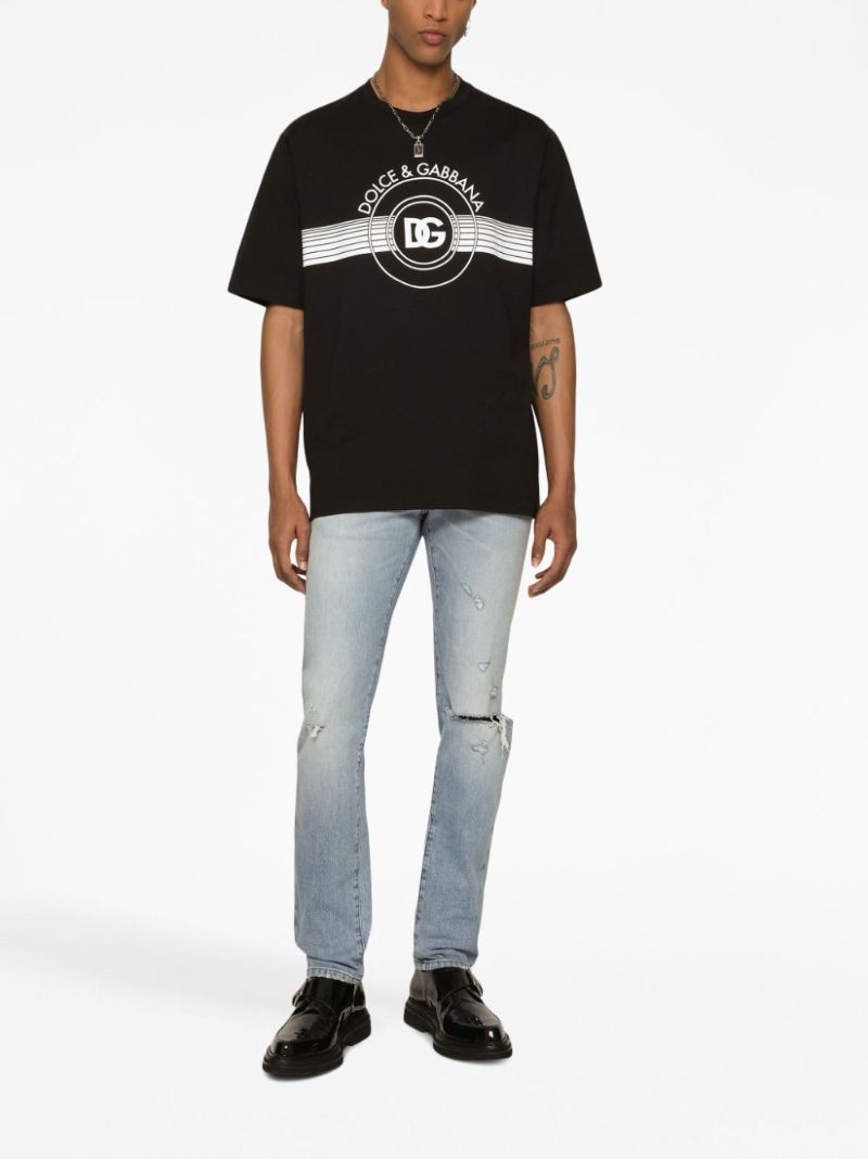 Black Cotton Logo Print T-shirt