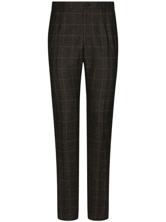 Brown Plaid Check Tailored Trousers