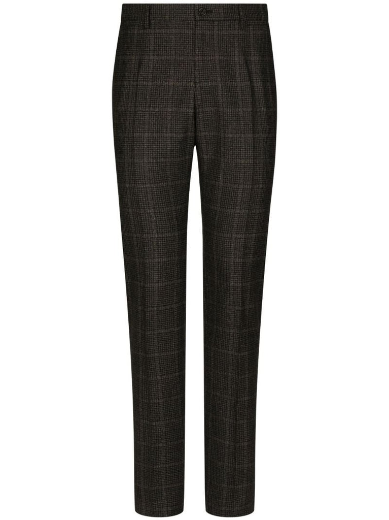 Brown Plaid Check Tailored Trousers