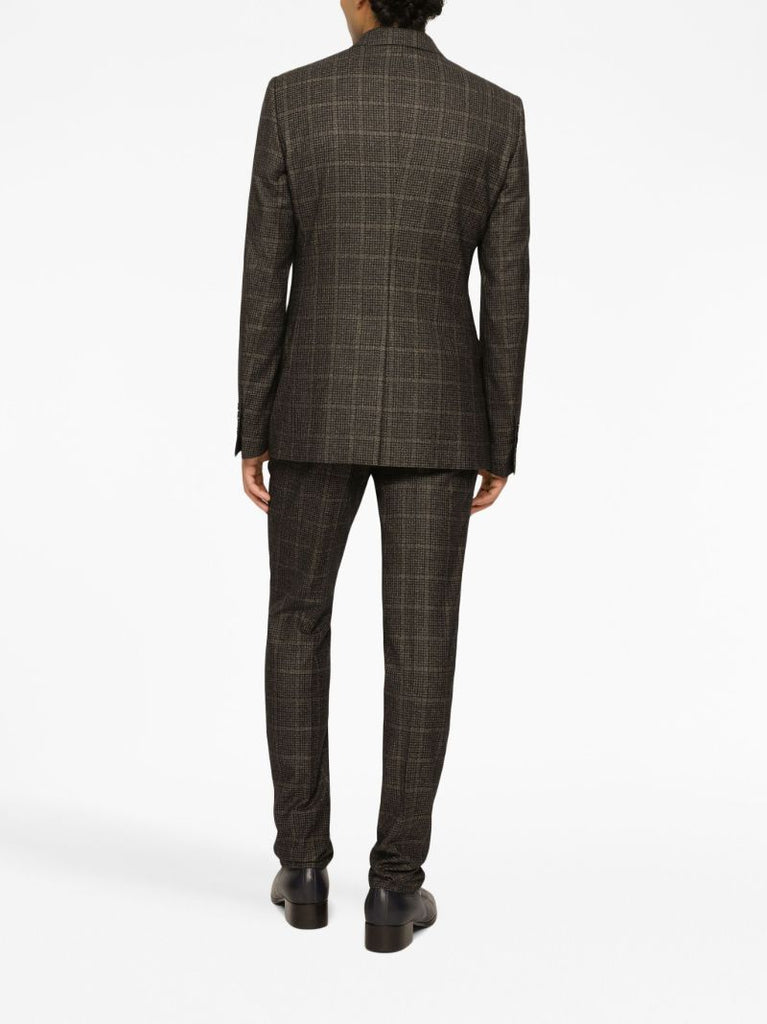 Brown Plaid Check Tailored Trousers