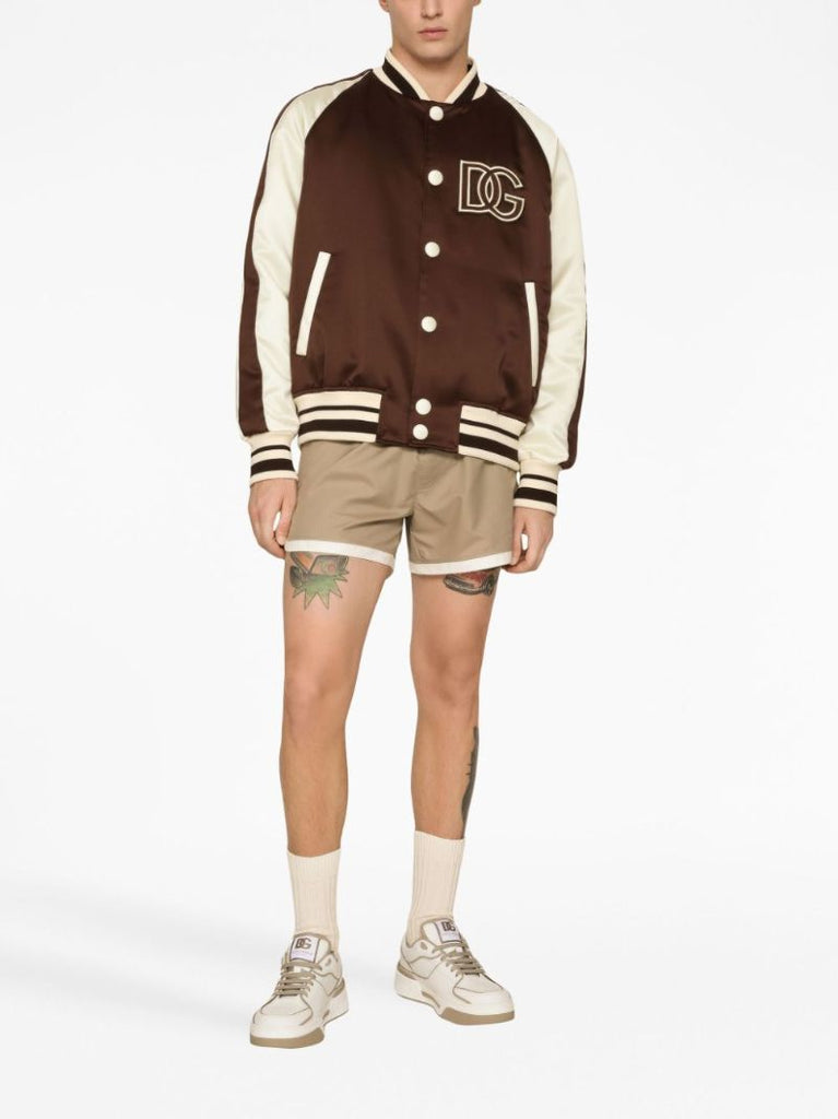 Brown Dg Logo Satin Bomber Jacket