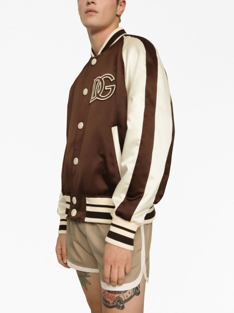 Brown Dg Logo Satin Bomber Jacket